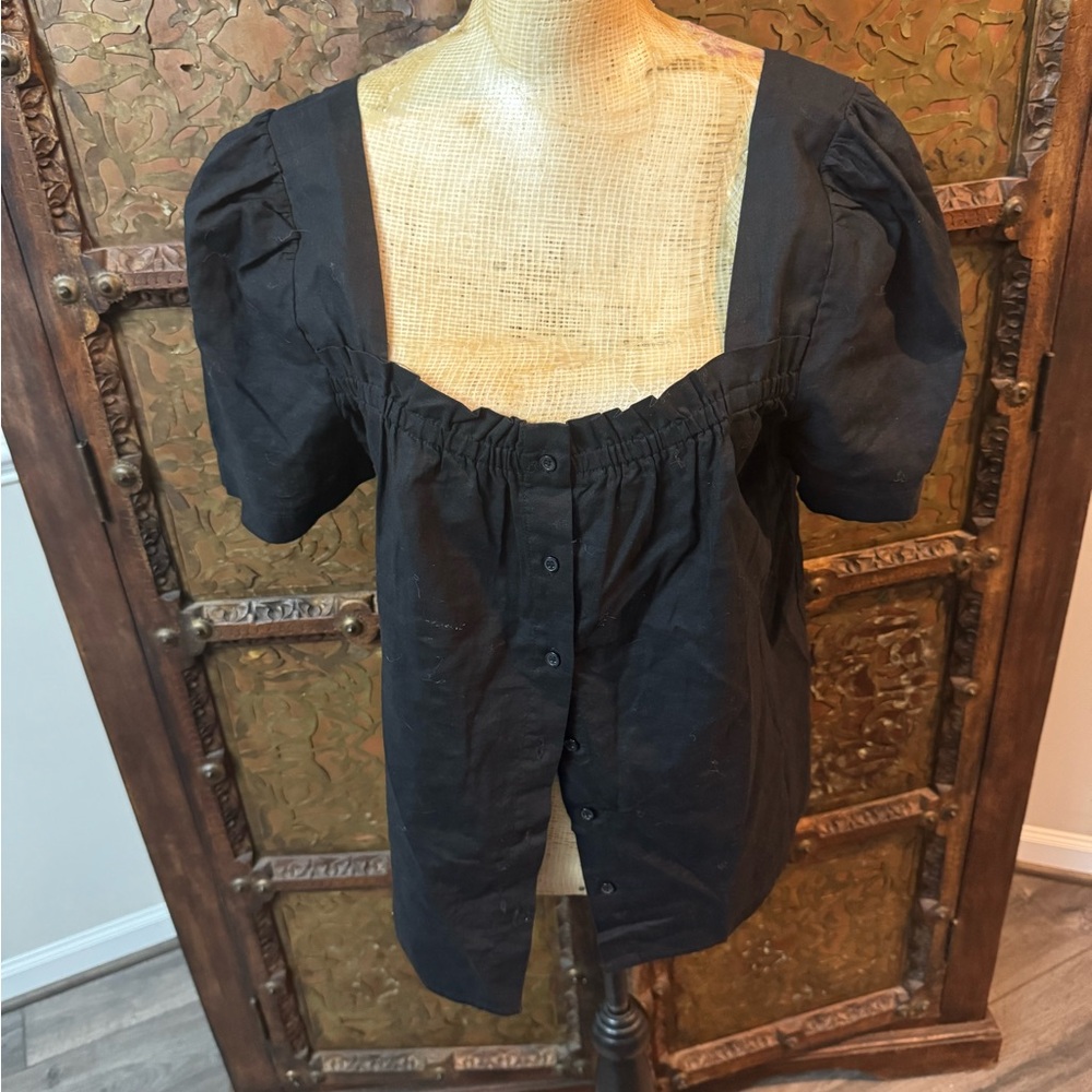 Saks Fifth Avenue Black Puff Sleeve Women's Top‎ XL